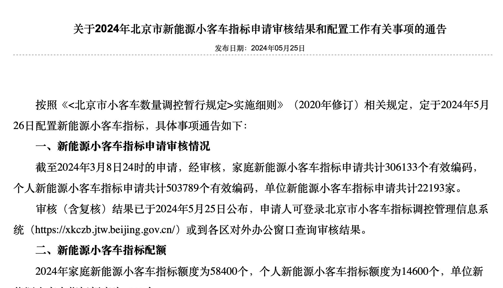 关注｜北京分配58400个家庭新能源小客车指标，入围分数线揭晓