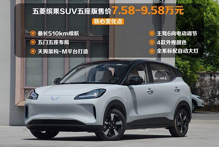 五菱缤果SUV五座版售价7.58万起，全新上市！