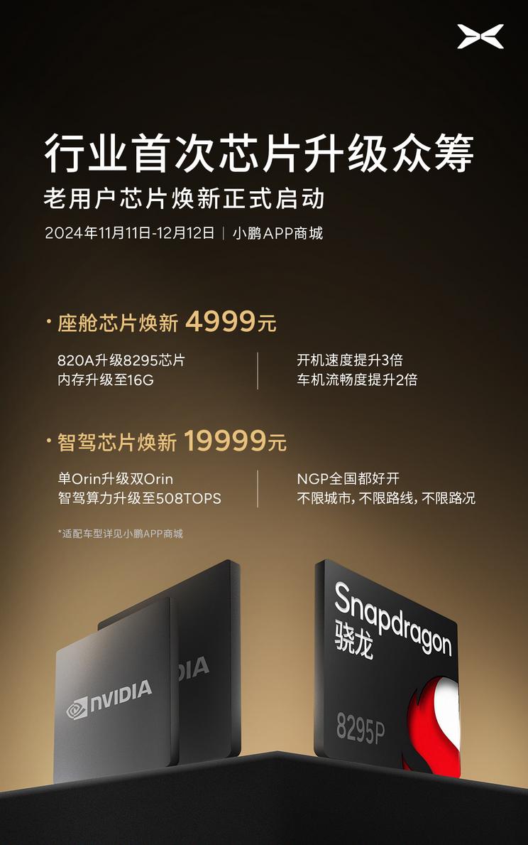 小鹏品牌针对老车主推出“芯片焕新升级众筹”