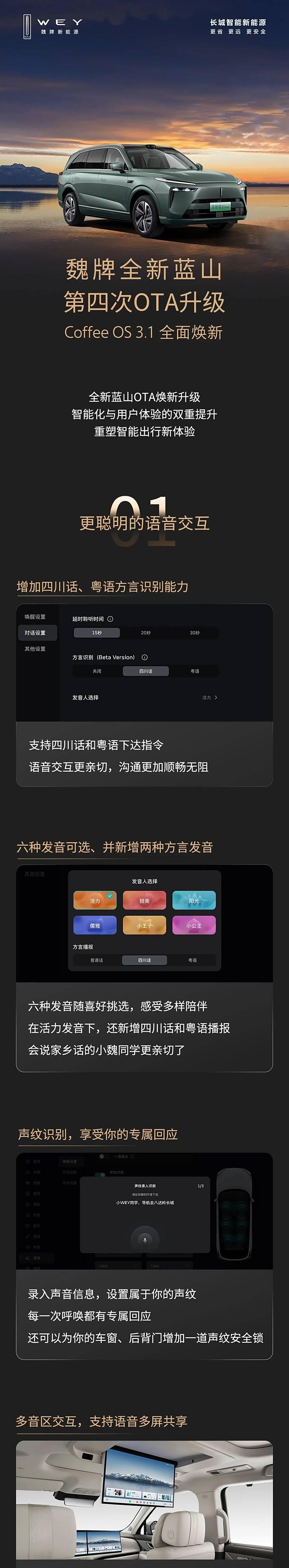 语音交互 桌面显示 互联功能等升级 魏牌蓝山开启OTA升级