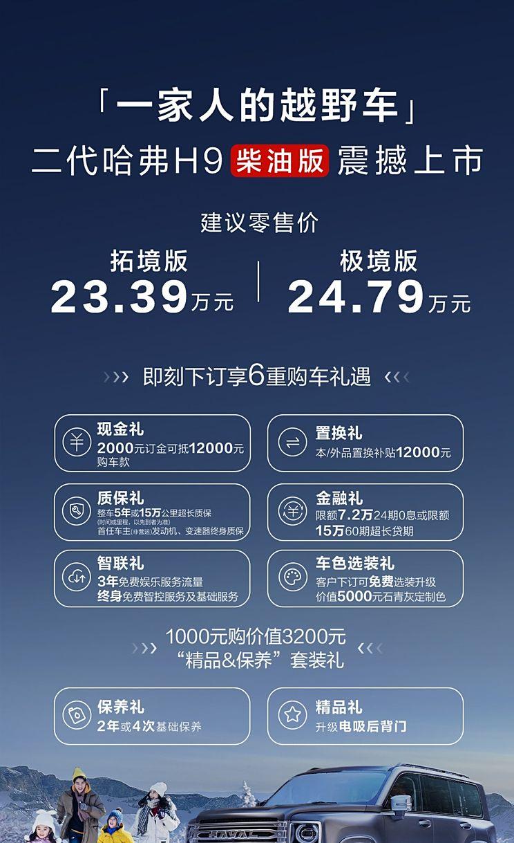 哈弗H9柴油版上市：23.39万起，2.4T强动力低油耗来袭！