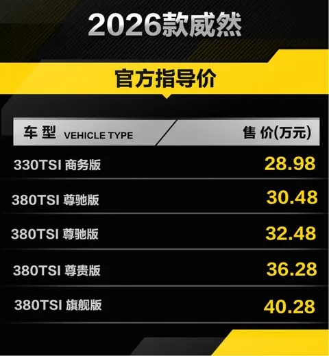 2026款大众威然上市 限时一口价19.99万元起