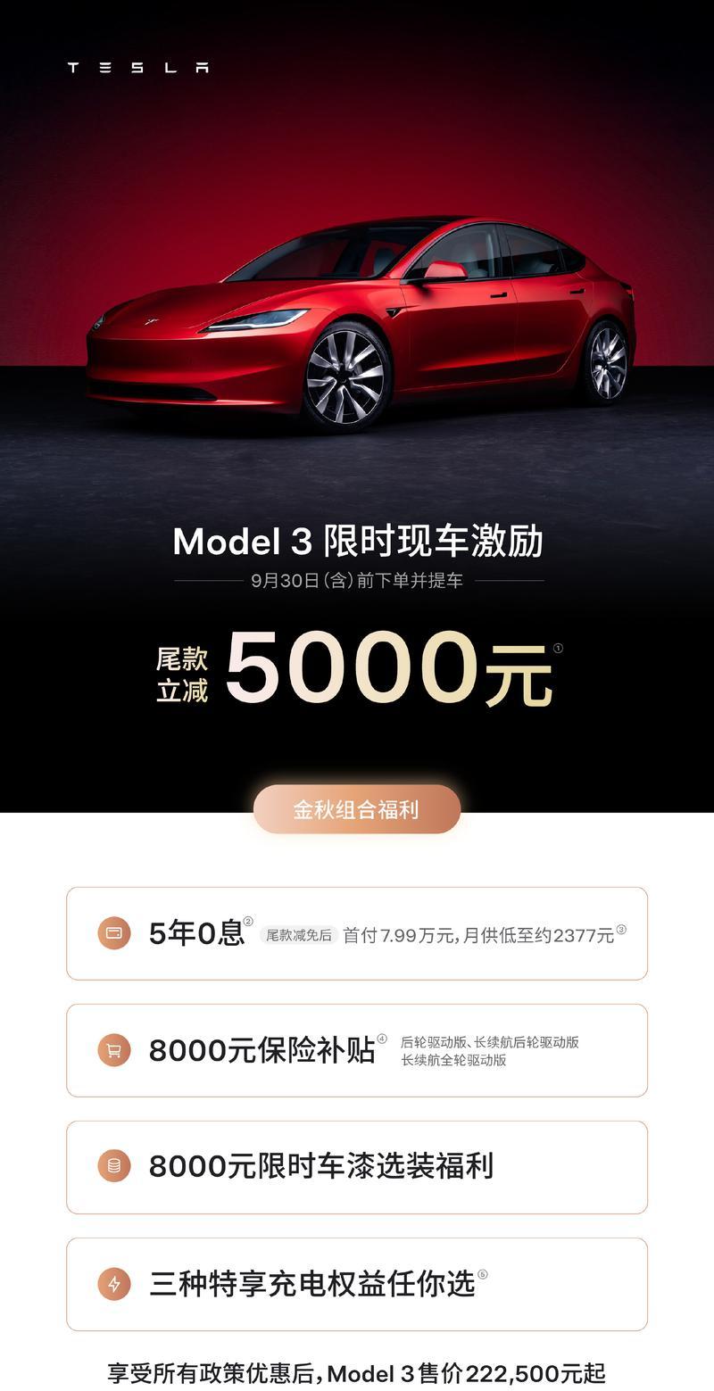 特斯拉限时福利上线：Model 3/Y首付7.99万起